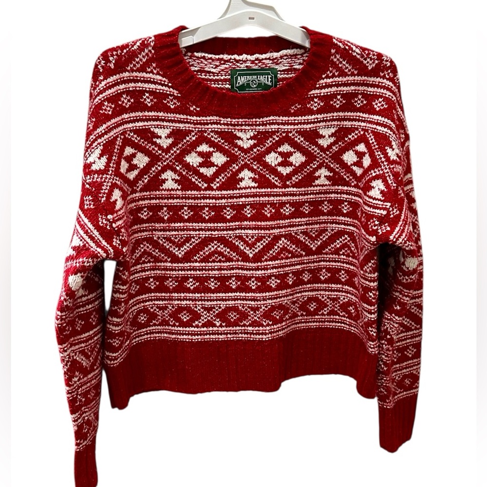 American Eagle Nordic Fair Isle Cozy Casual Sweater Size Small red white
